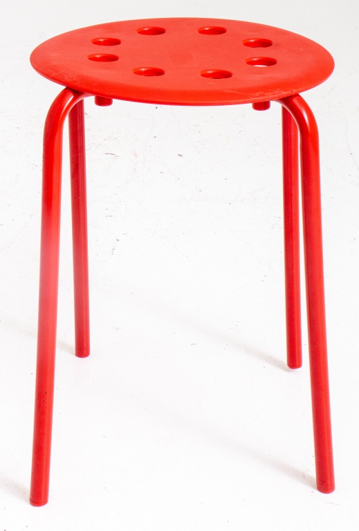 Appraisal: MODERN RED STOOL Modern red resin and painted metal stool