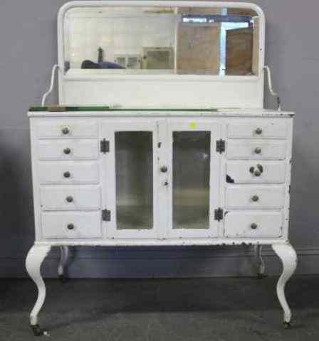 Appraisal: Vintage Industrial Medical Cabinet with BeveledGlass With nickel hardware and