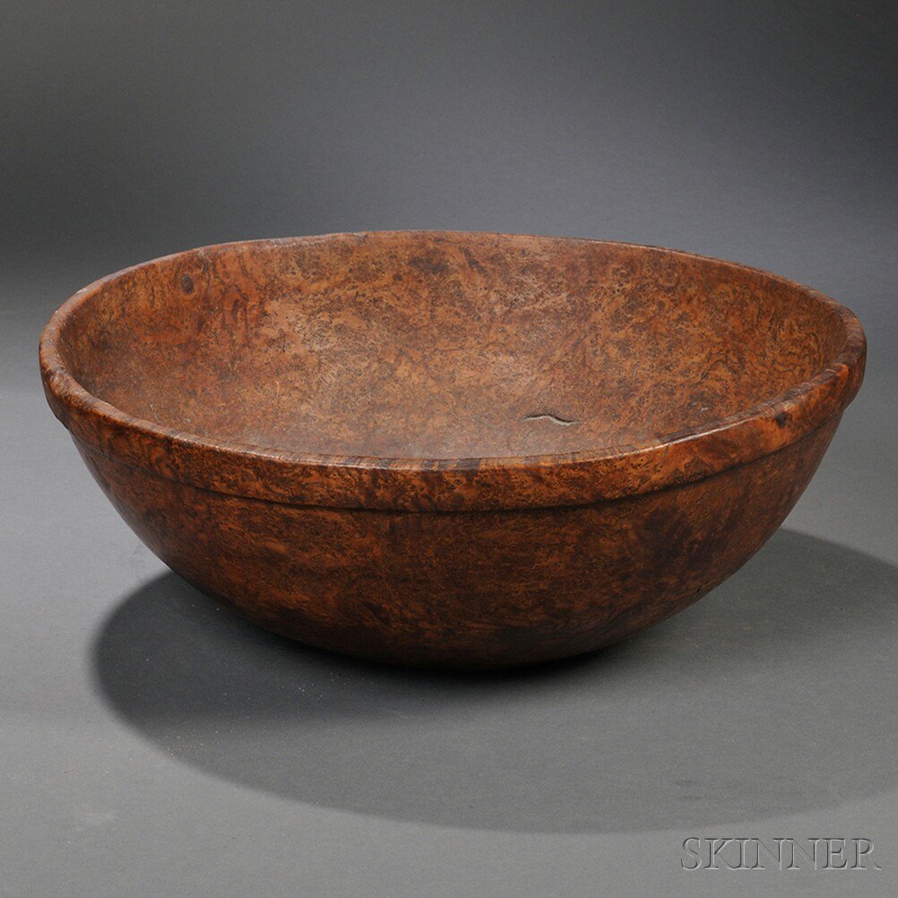 Appraisal: Large Turned Burl Bowl America early th century the circular