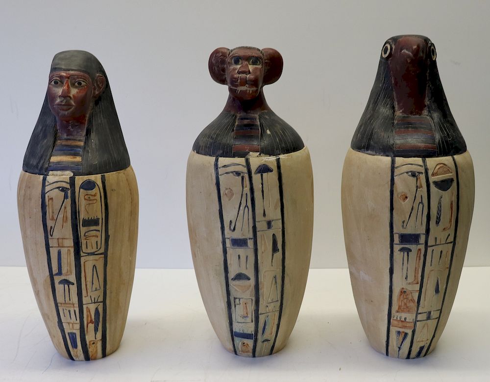 Appraisal: Lot Of Vintage Canopic Jars With Hieroglyphics Great look jars