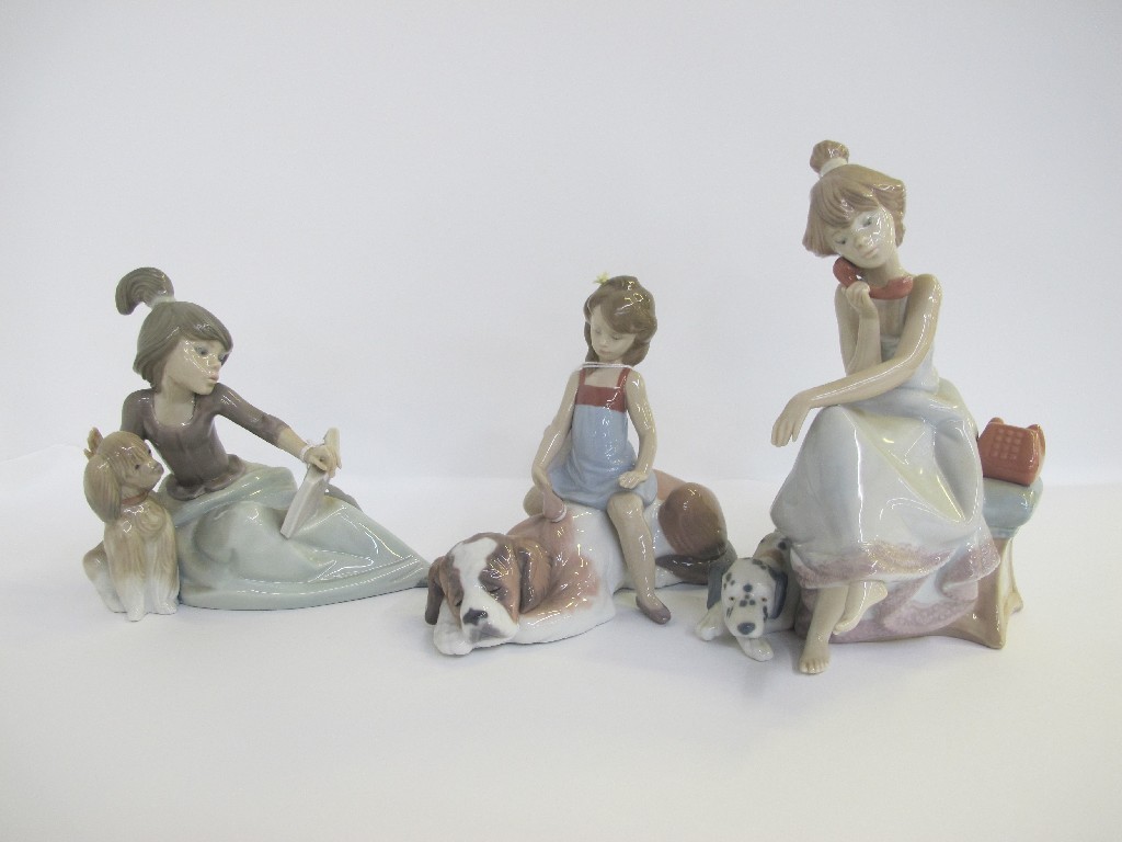 Appraisal: Three Lladro figures to include 'A Lesson Shared' 'Contended Companion'