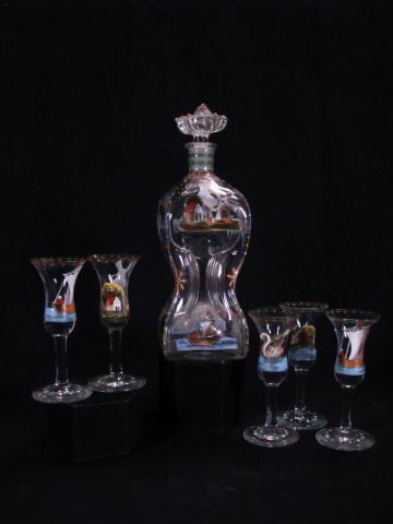 Appraisal: Enamel Decorated Decanter and Cordial Set with decanter and five