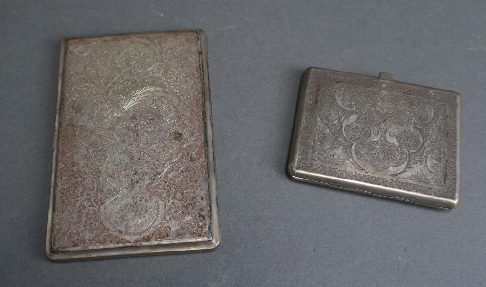 Appraisal: Two Persian Arabesque Chased -Silver Card Cases L longer in