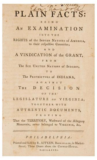 Appraisal: WHARTON Samuel Plain Facts being an examination into the Rights