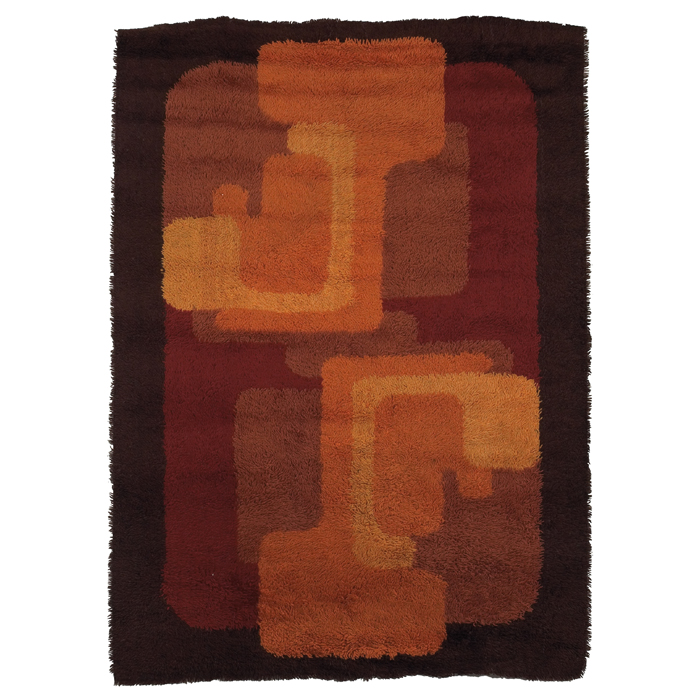 Appraisal: Danish Rya rug wool geometric yellow andorange design with a