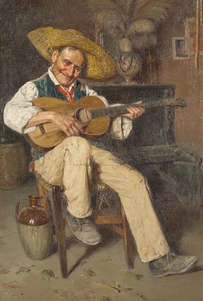 Appraisal: Giuseppe Giardiello Italian active - A musician in an interior