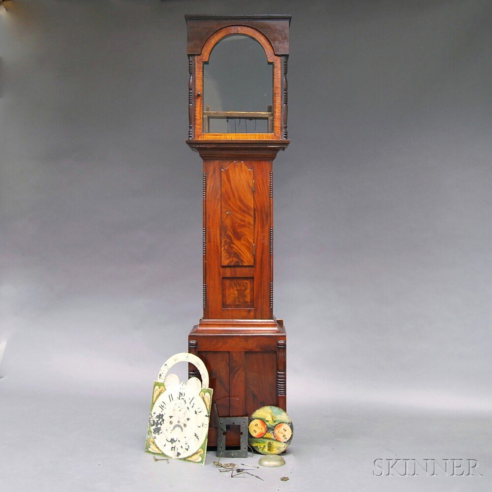 Appraisal: Late Federal Mahogany and Maple Tall Clock the hood with