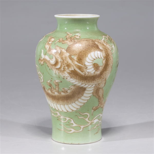 Appraisal: Century antique Japanese celadon ground porcelain vase with elaborate dragons