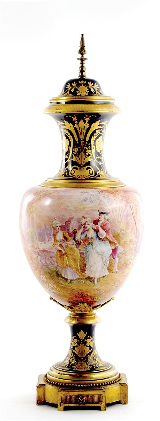 Appraisal: French ormolu-mounted Sevres style porcelain covered urn late th century