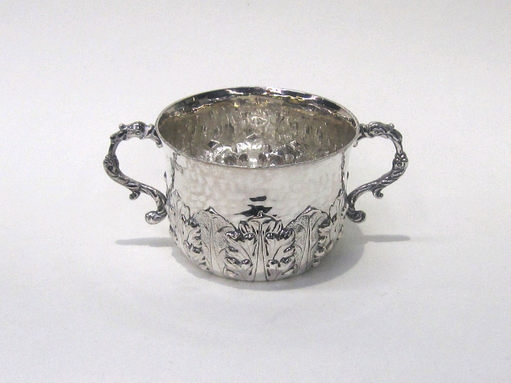 Appraisal: Silver porringer with embossed decoration marked possibly for Ireland or