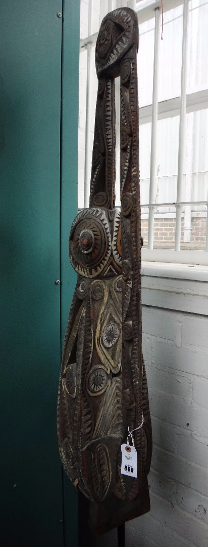 Appraisal: A Polynesian carved wood pierced sculpture on stand with polychrome