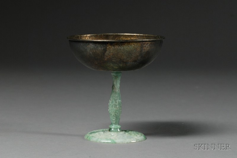 Appraisal: Jade and Gilt-silver Cup silver bowl with repousse flower base