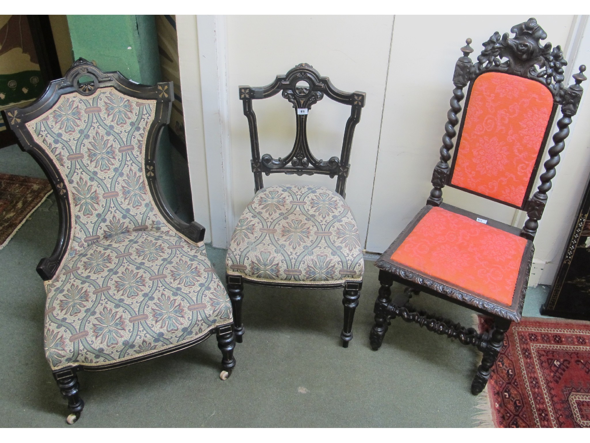 Appraisal: A Victorian ebonised nursing chair bedroom chair and a barley