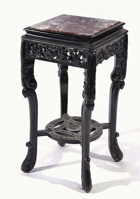 Appraisal: A Chinese ebonised jardiniere standwith square inset marble top with