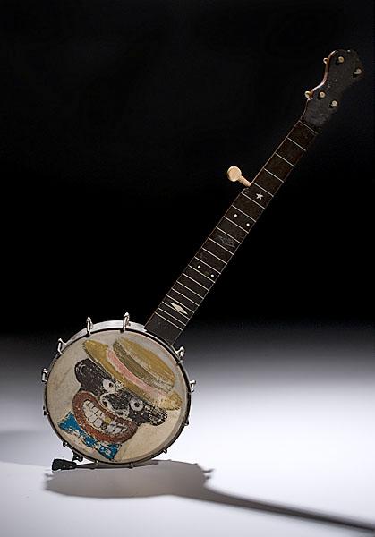 Appraisal: FOLKY BLACK FACE VAUDEVILLE LADY'S BANJO American ca five-string having