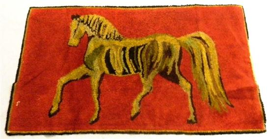 Appraisal: Hooked rug horse in profile golden brown horse in red