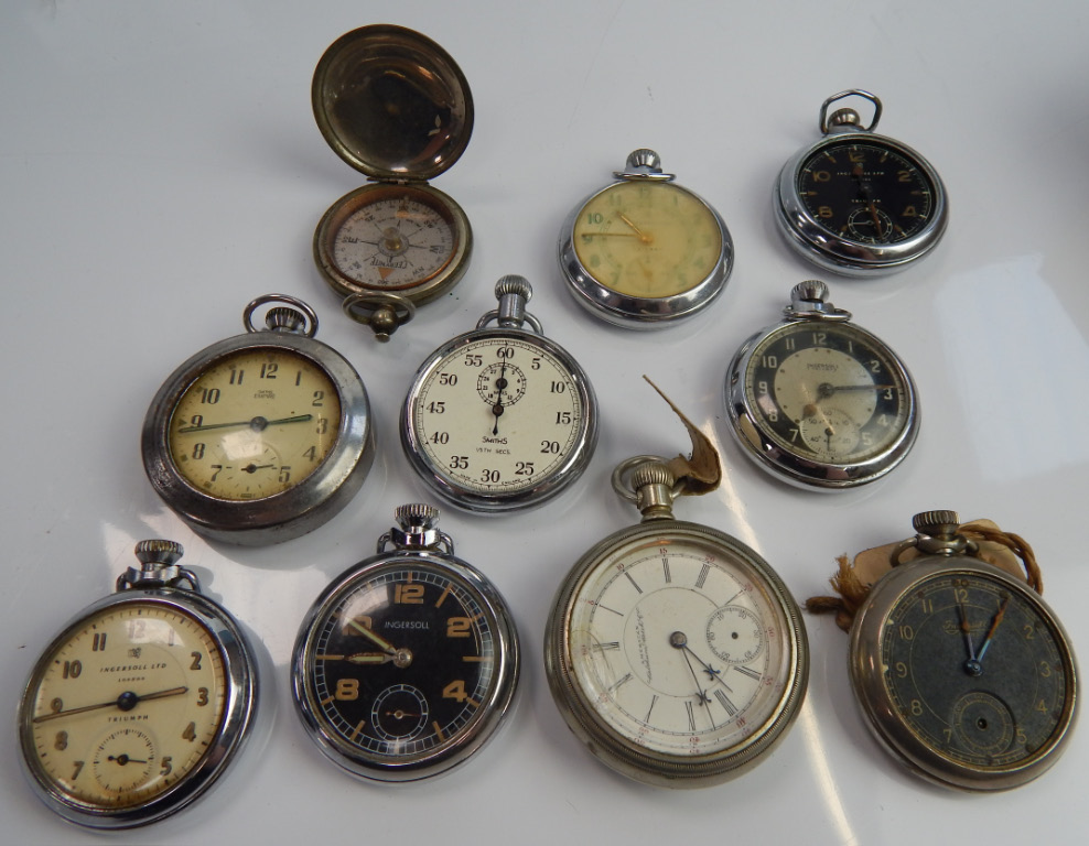 Appraisal: A quantity of silver plated pocket watches to include Ingersol