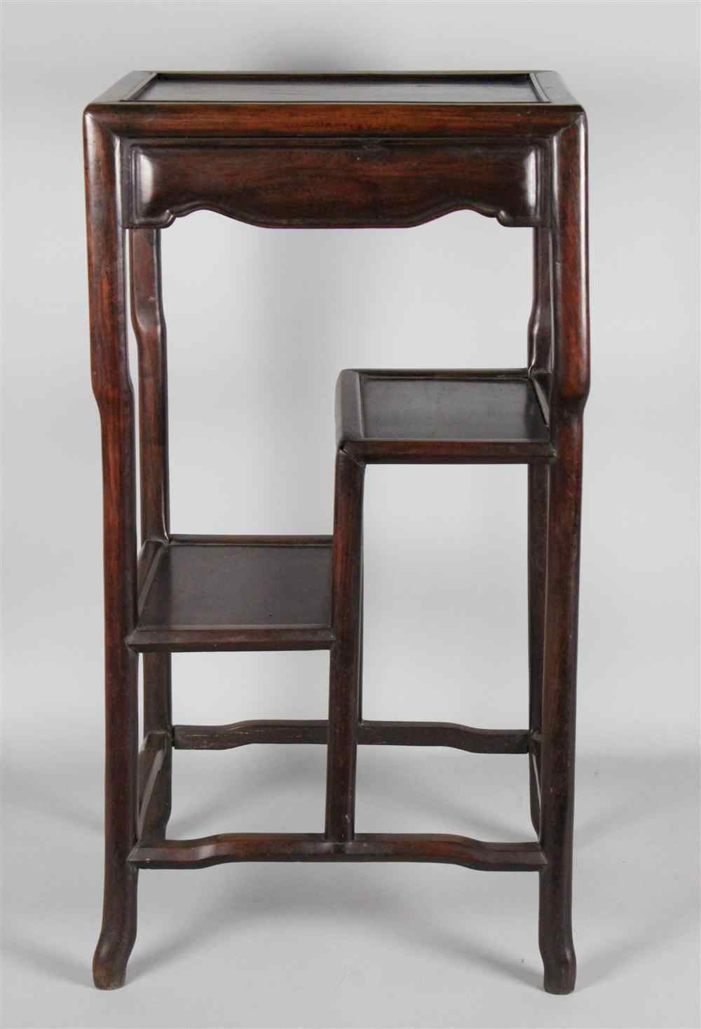 Appraisal: CHINESE ANTIQUE ROSEWOOD CURIO STAND having an inset flat rectangular