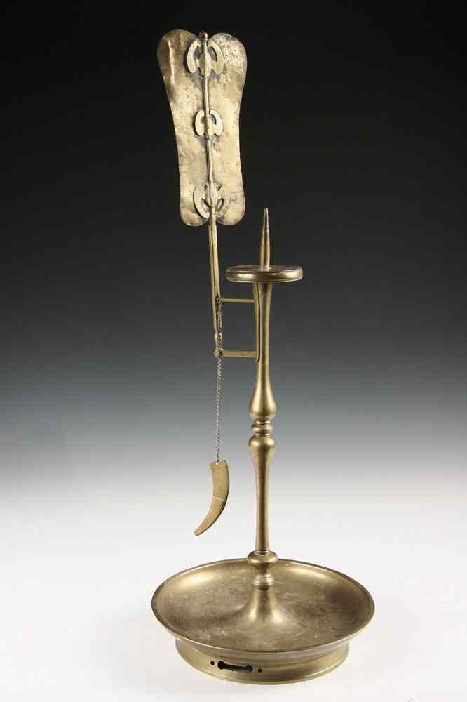 Appraisal: CHINESE BRASS CANDLE PRICKET - Large Cast and Spun Brass