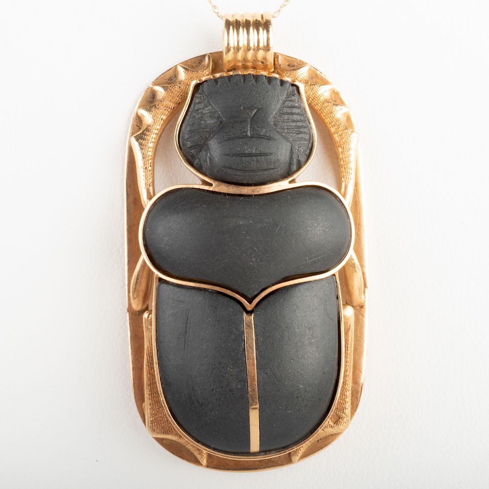 Appraisal: Steatite Scarab and k Gold Pendant Steatite Scarab and k