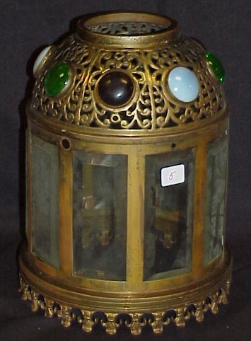 Appraisal: Lamp shade pierced brass frame with eight inset pieces of