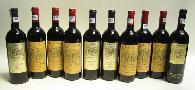 Appraisal: TEN BOTTLES OF VINTAGE ITALIAN RUFFINO CHIANTI CLASSICO RED WINE