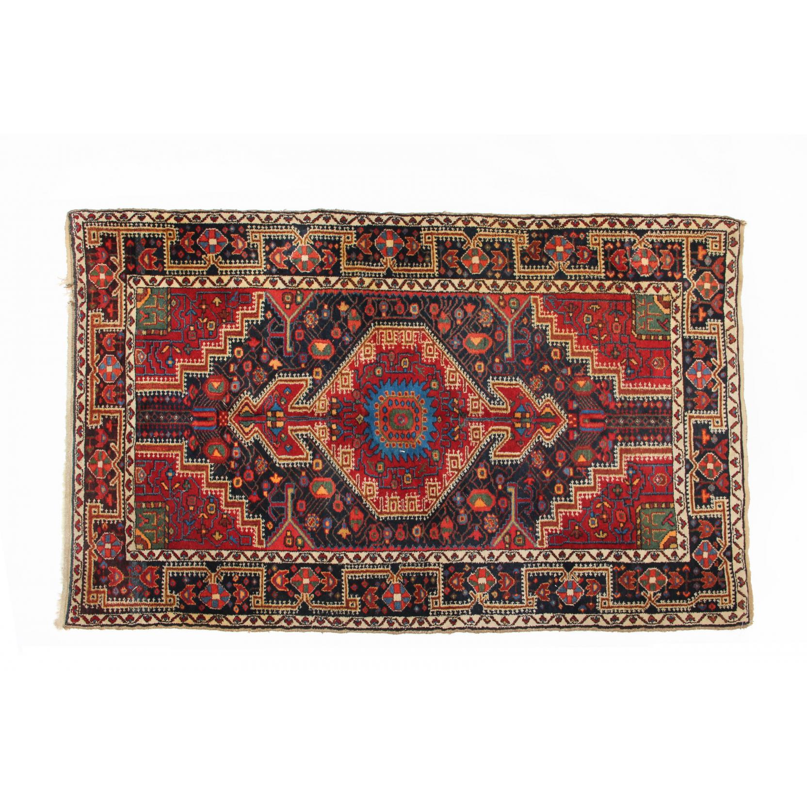 Appraisal: Hamadan Area Rug circa cotton foundation with red and blue