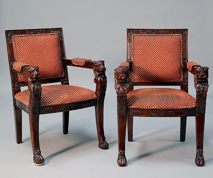 Appraisal: Pair of Empire Armchairs Pair of th C mahogany Empire