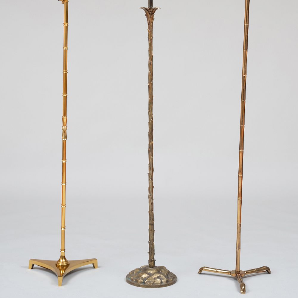 Appraisal: Two Brass Faux Bamboo Floor Lamps and a Bronze Faux