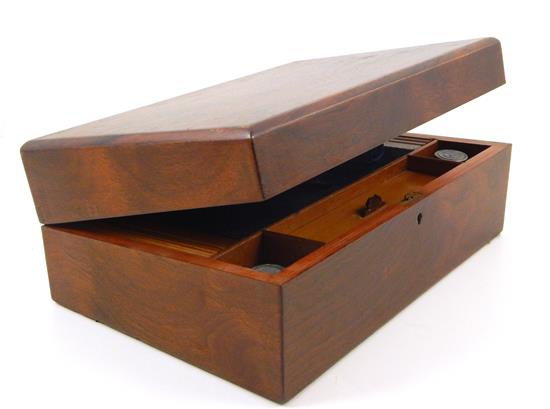 Appraisal: th C lap desk mahogany plain case with beveled edge