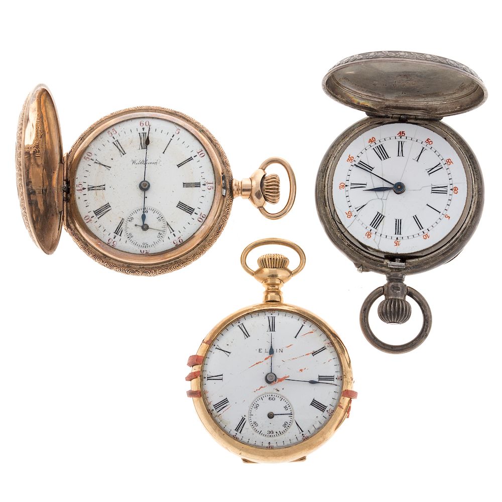 Appraisal: A Trio of Ladies Pocket Watches K yellow gold Elgin