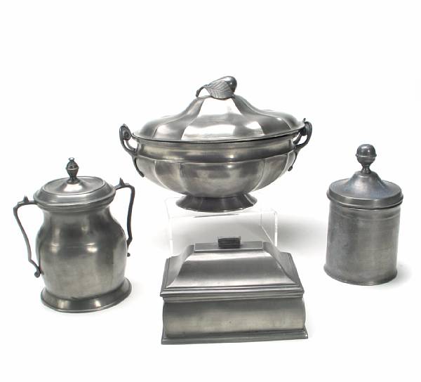 Appraisal: A collection of Continental pewter comprising four lidded canisters seven