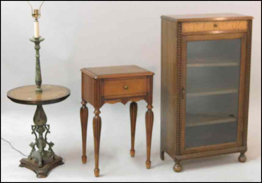 Appraisal: MAHOGANY SINGLE DOOR CABINET Together with a Fredrick Cooper lamp