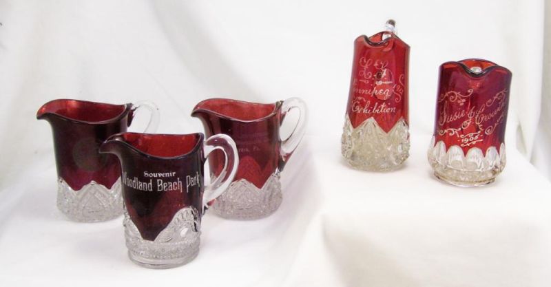 Appraisal: - Ruby Souvenir Flash Lot Includes - cream pitchers ranging