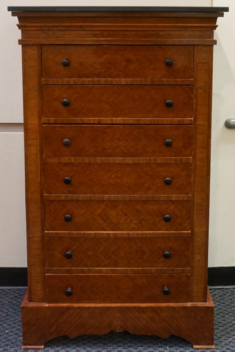 Appraisal: George III Style Parquetry Mahogany Seven-Drawer Chest x x in