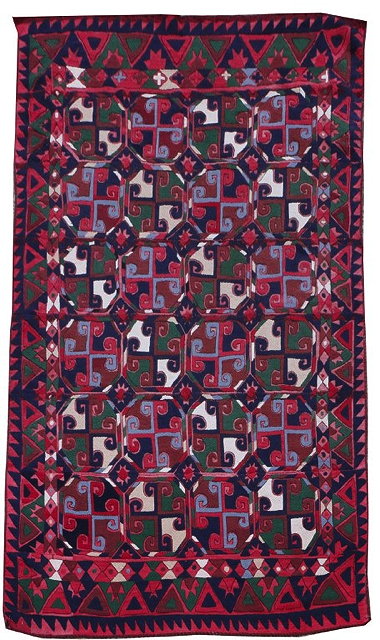 Appraisal: AN UZBEK FLAT WEAVE BED OR TABLE COVER with embroidered