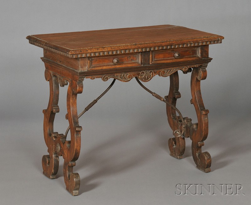 Appraisal: Spanish Baroque Walnut and Wrought-iron Mounted Side Table rectangular top