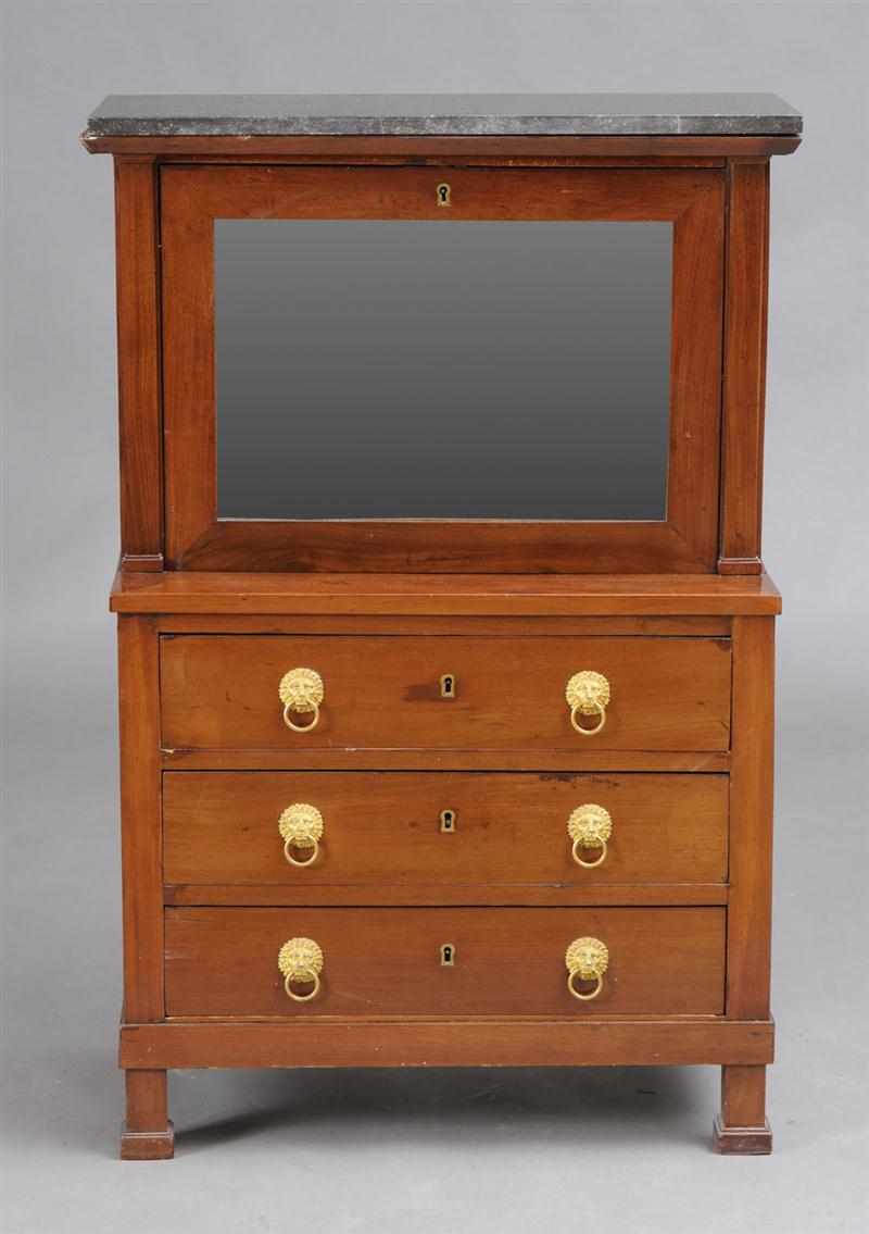 Appraisal: EMPIRE MAHOGANY TWO-PART PETITE SECRETAIRE BATTANT The upper part with