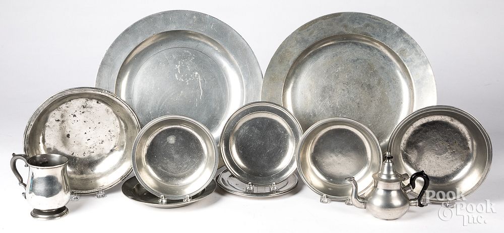 Appraisal: Large group of English and unmarked pewter Large group of