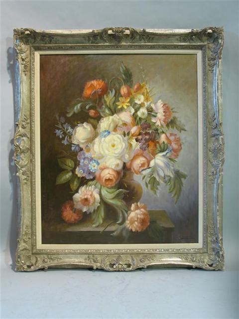 Appraisal: CARROLL BOUQUET OF FLOWERS Oil on canvas x in sight