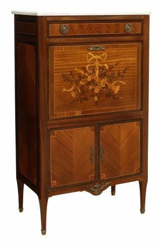 Appraisal: French Louis XVI style marble-top mahogany secretaire a abattant th