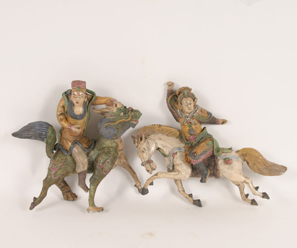 Appraisal: Glazed painted mounted Chinese mudmen roof tiles warriors on horse