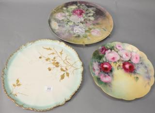 Appraisal: Three large Limoges hand painted trays two with roses and