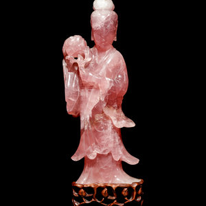 Appraisal: A Large Chinese Rose Quartz Figure of Female Immortal TH