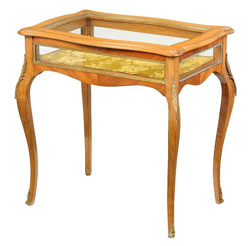 Appraisal: Provincial Louis XV Style Vitrine Table th century beech veneer