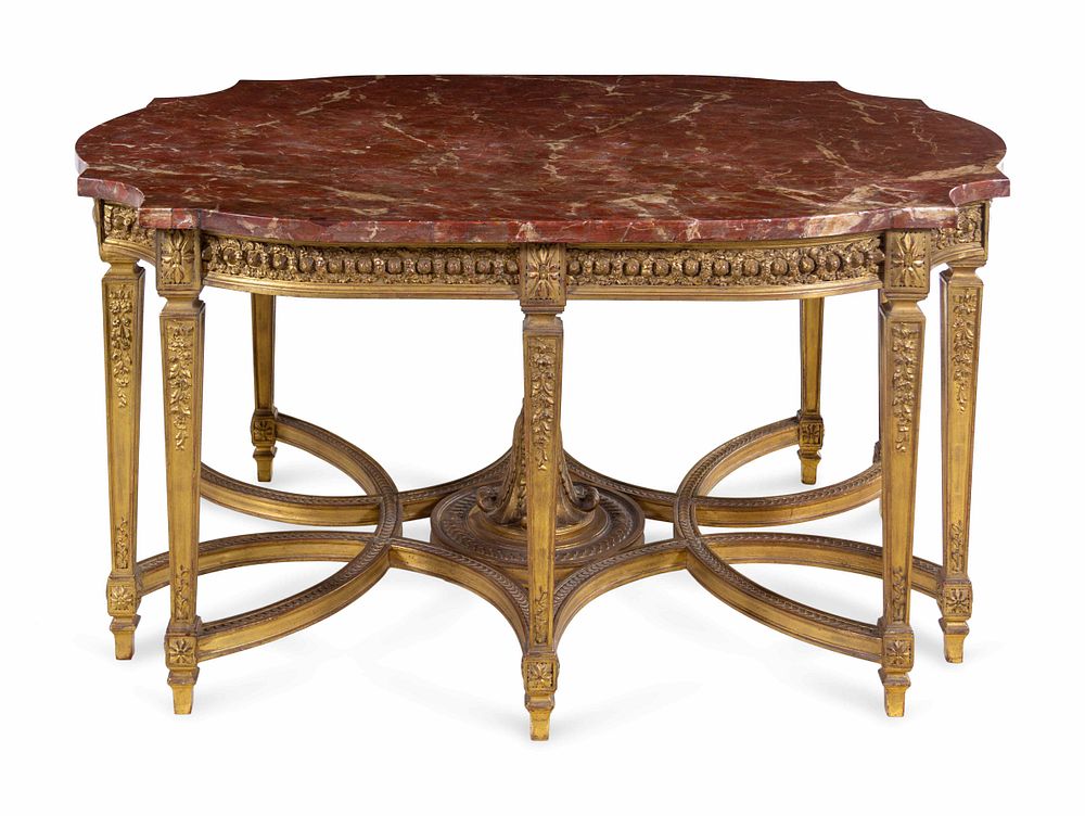 Appraisal: A Louis XVI Style Carved Giltwood Center Table A Louis