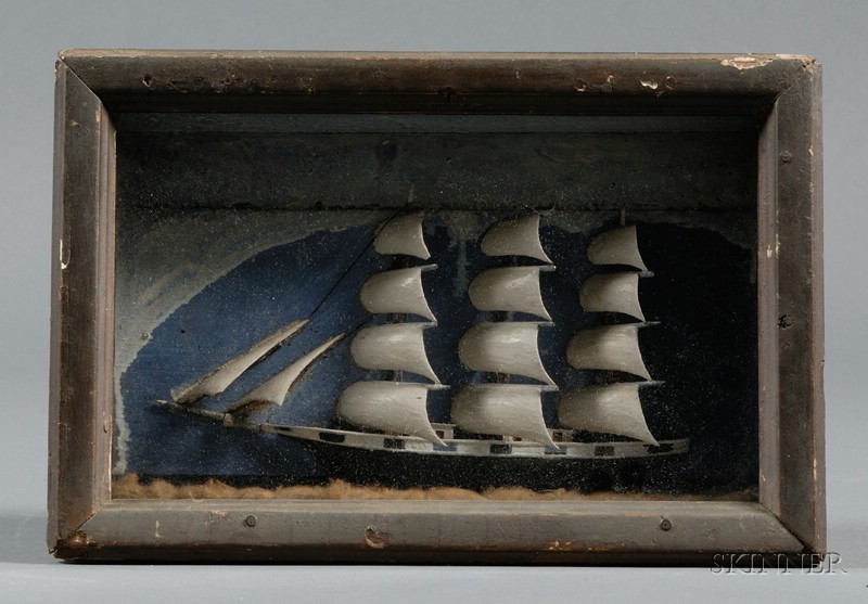 Appraisal: Small Painted Wooden Ship Diorama America late th early th