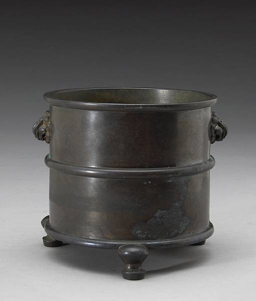 Appraisal: A cast bronze cylindrical censer th Century Of heavy weight