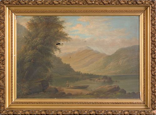 Appraisal: American oil on canvas river scene th c probably a