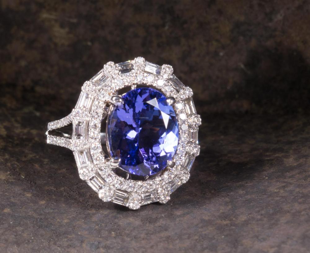 Appraisal: TANZANITE DIAMOND AND FOURTEEN KARAT GOLD RING The white gold